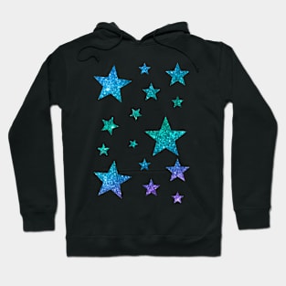 Blue Green Ombre Faux Glitter Stars Hoodie